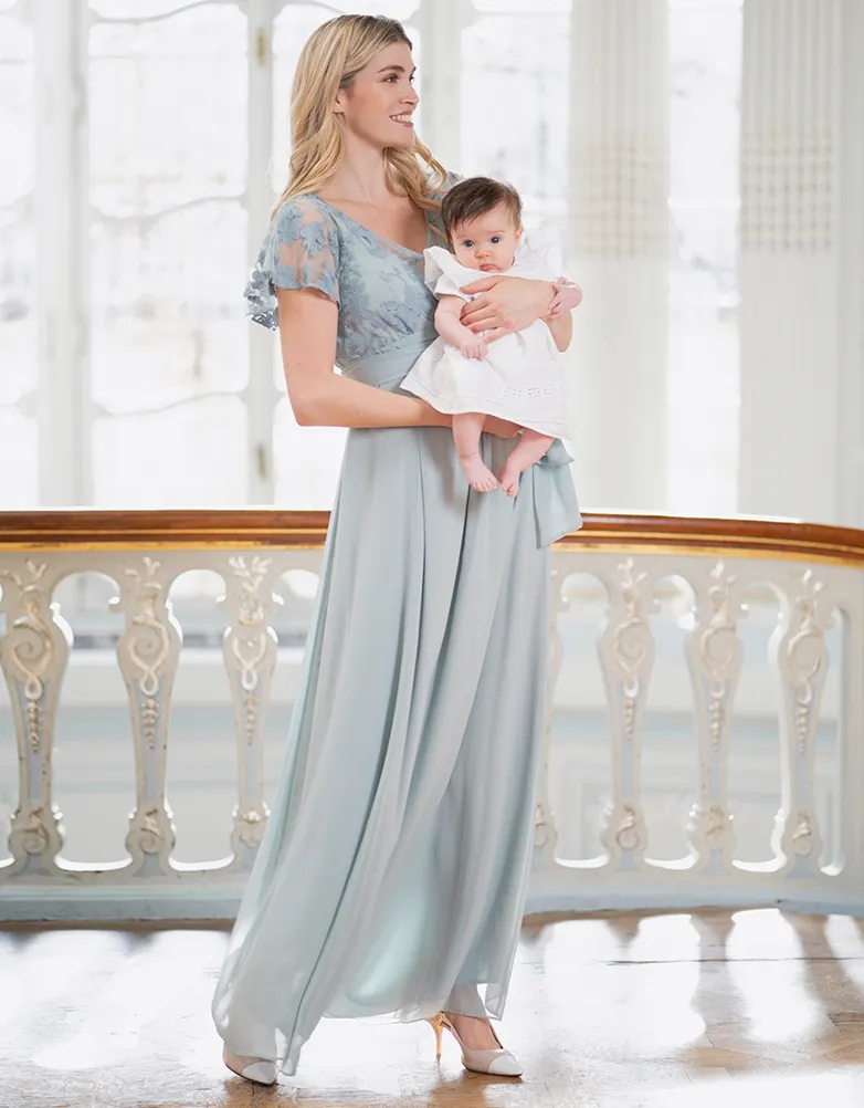 Bianca | Sage Green Lace & Silk Chiffon Maxi Maternity & Nursing Occasion Dress