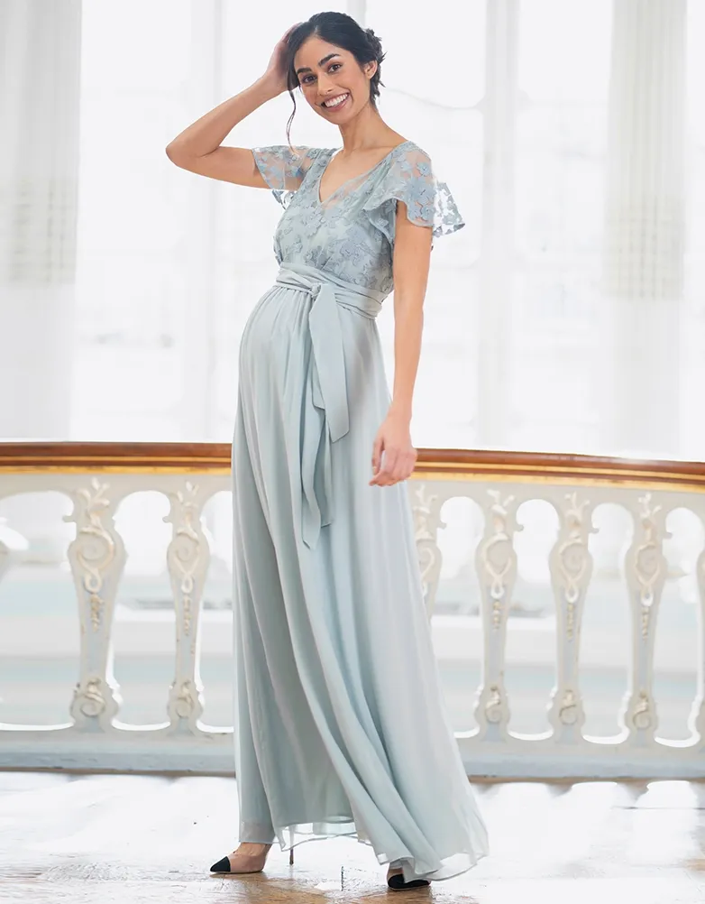 Bianca | Sage Green Lace & Silk Chiffon Maxi Maternity & Nursing Occasion Dress