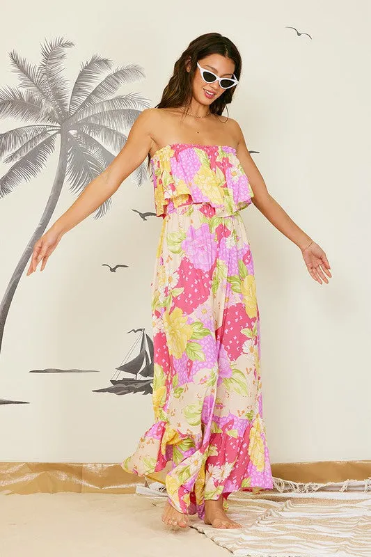 Bianca Printed Ruffle Jumpsuit - Pink Multi - BEST SELLER