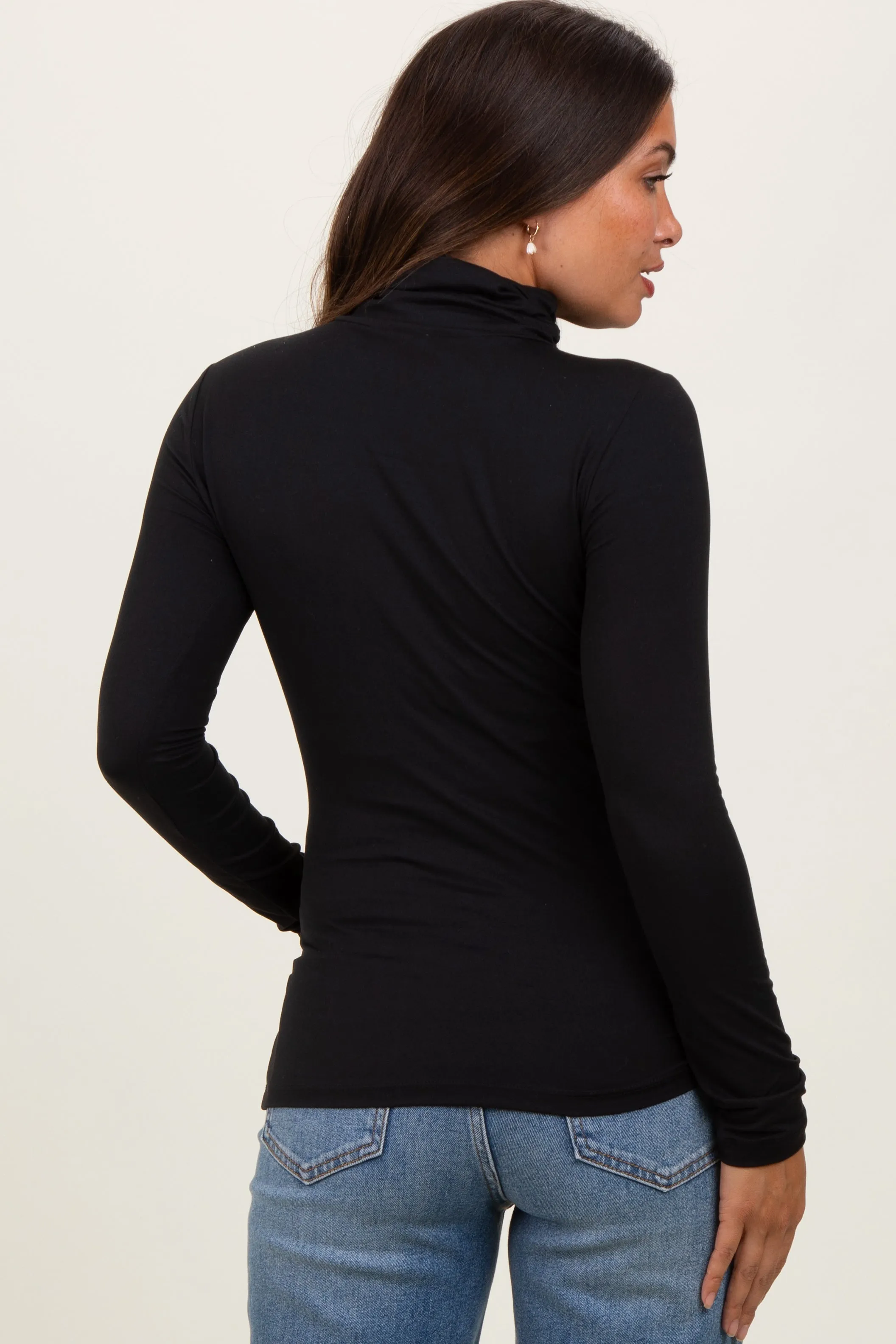 Black Brushed Knit Basic Turtleneck Maternity Top