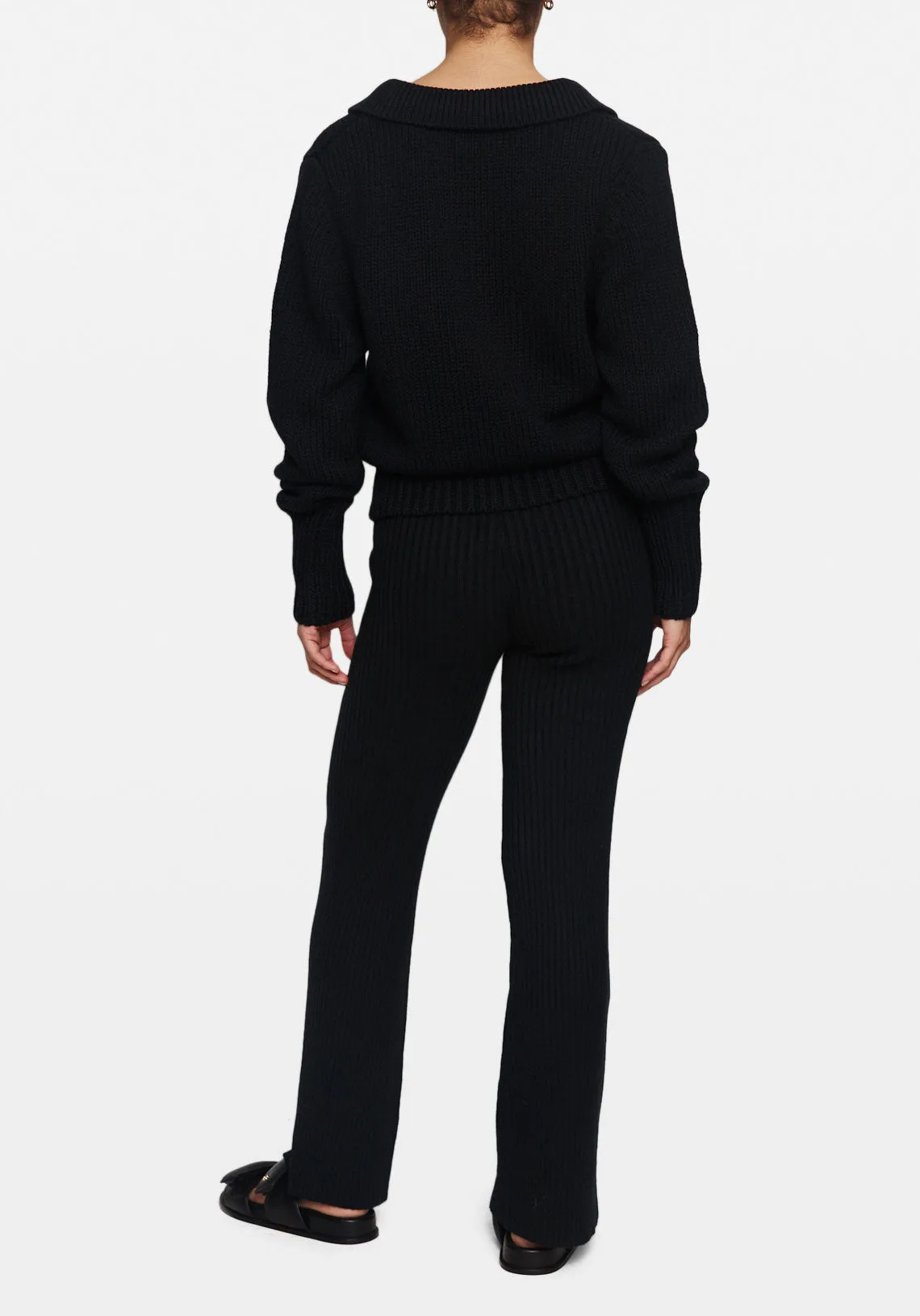 Black Cotton Merino Polo Knit