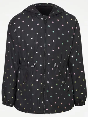 Black Foil Star Lightweight Rain Mac | Kids | George at ASDA