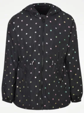 Black Foil Star Lightweight Rain Mac | Kids | George at ASDA