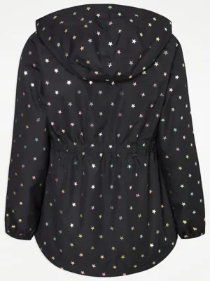 Black Foil Star Lightweight Rain Mac | Kids | George at ASDA