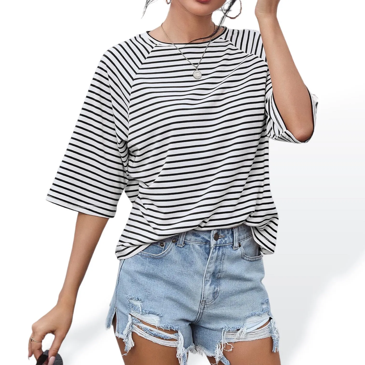 BLK Stripe Raglan Top