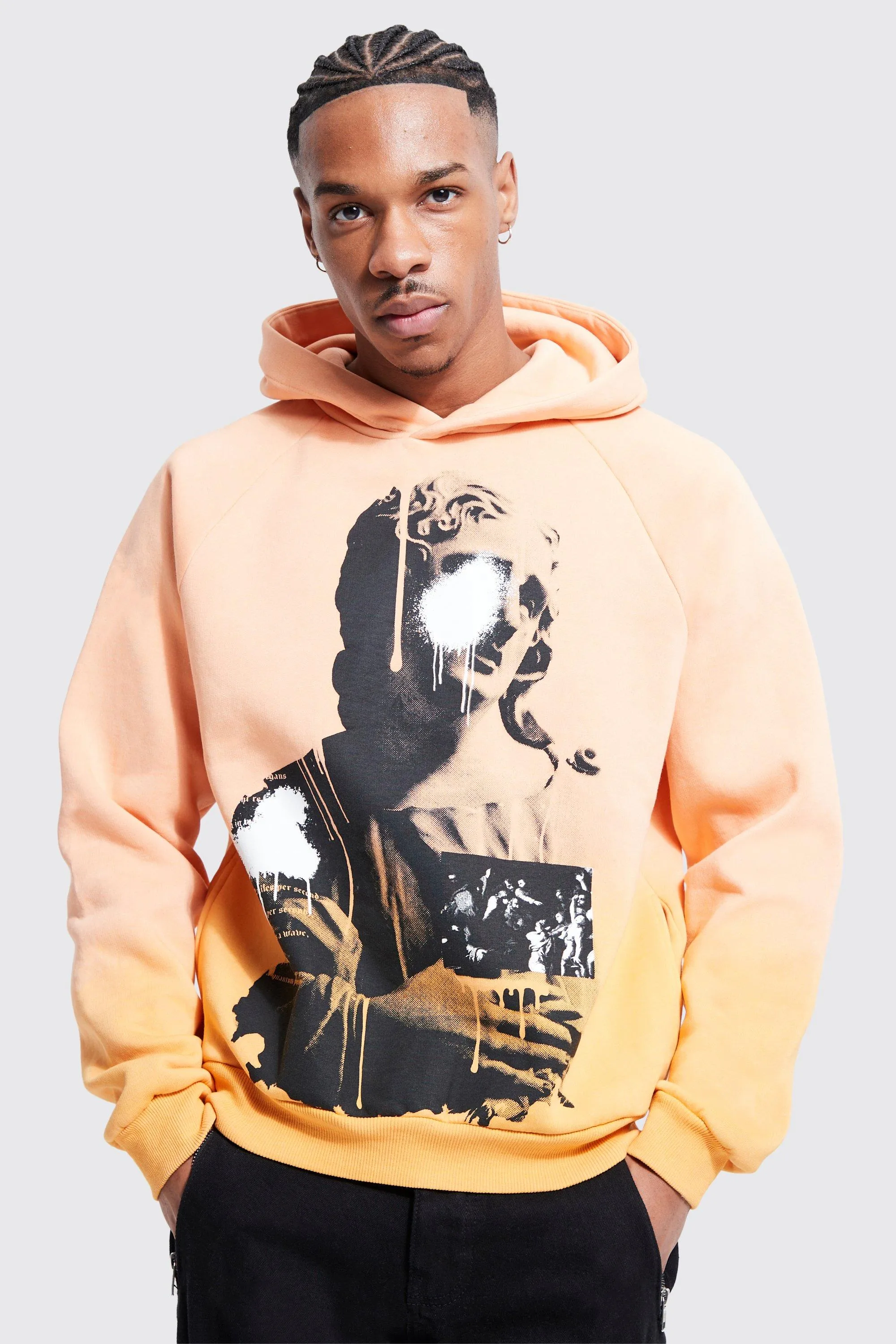 Boxy Raglan Ombre Renaissance Printed Hoodie