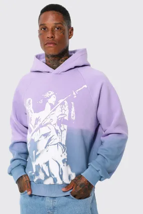 Boxy Raglan Ombre Statue Printed Hoodie