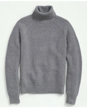 Brooks Brothers Men's Merino Wool Cashmere English Rib Turtleneck Sweater Heather Grey