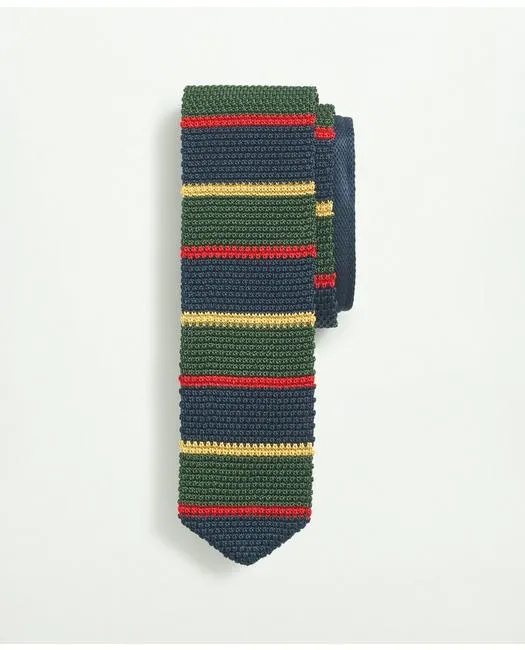 Brooks Brothers Men's Silk Knit Stripe Tie Dark Green