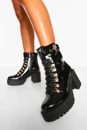 Buckle Strap Block Heel Platform Combat Boots