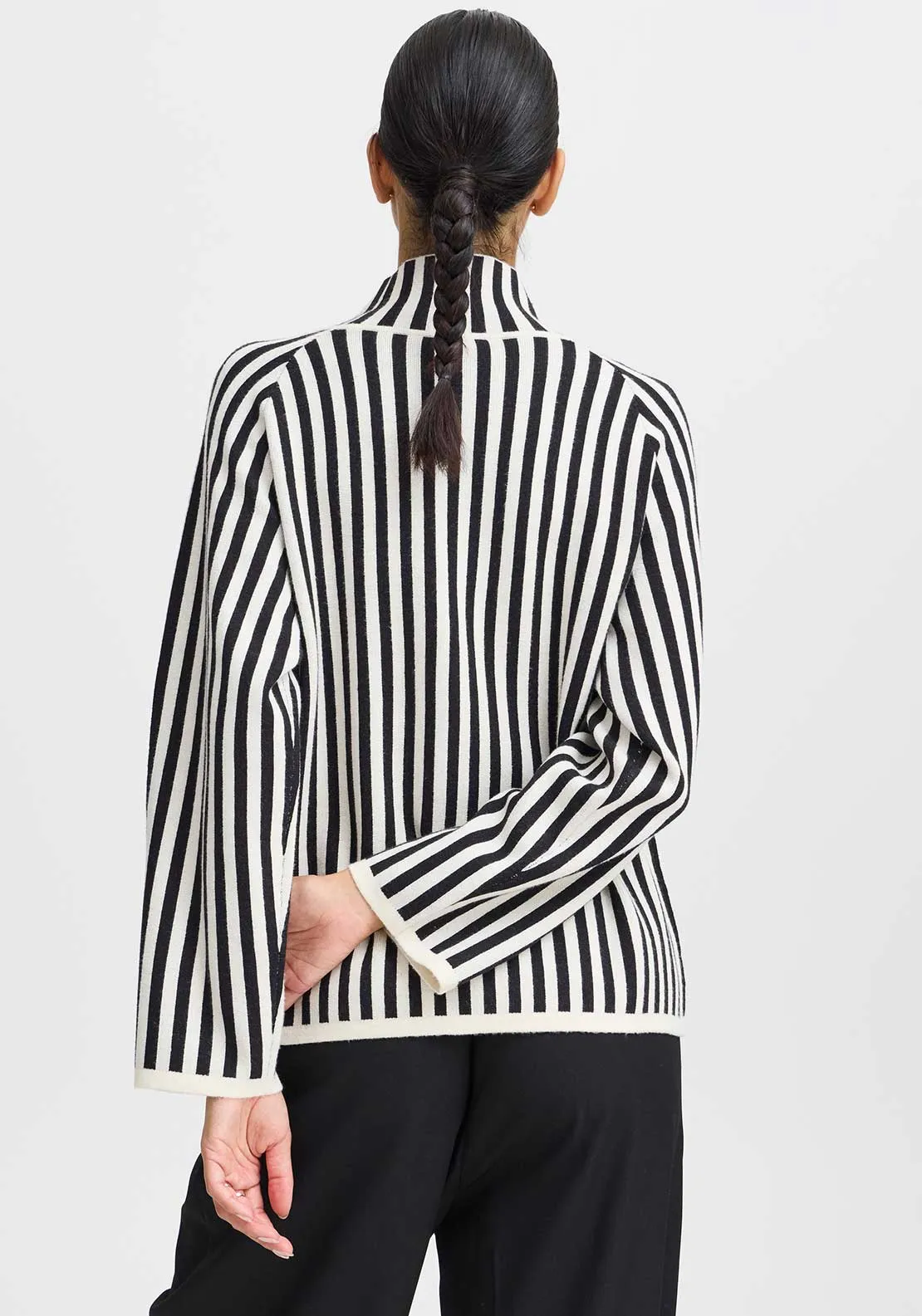 b.young Otari Striped Polo Neck Jumper, Black and White