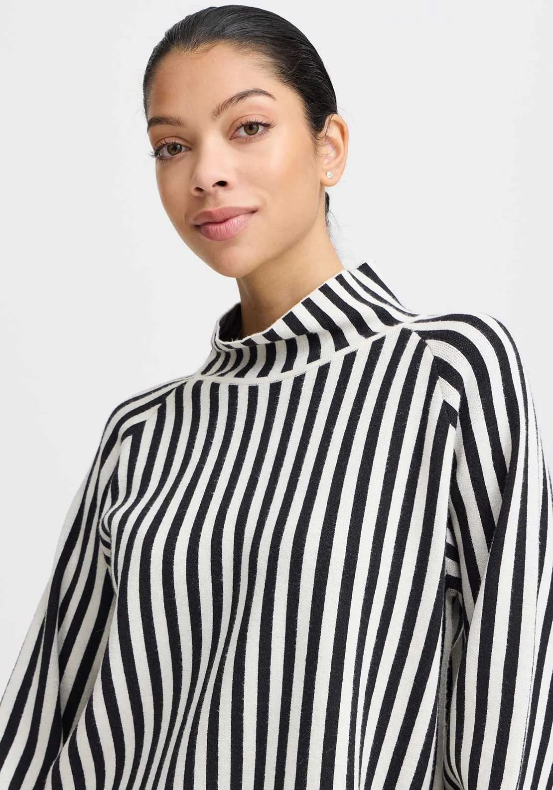 b.young Otari Striped Polo Neck Jumper, Black and White