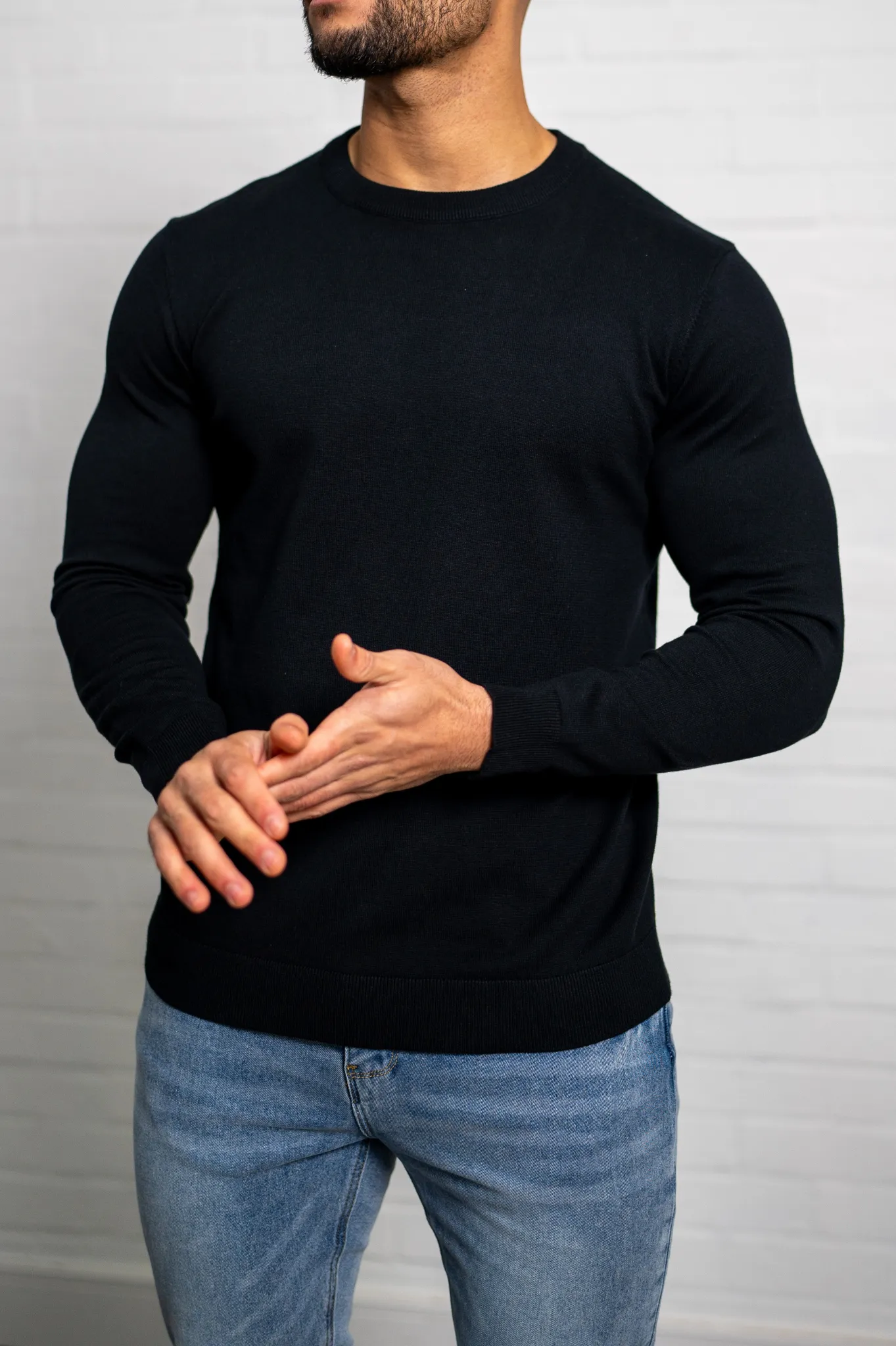 Capo Egyptian Cotton Crew Neck Jumper - Black