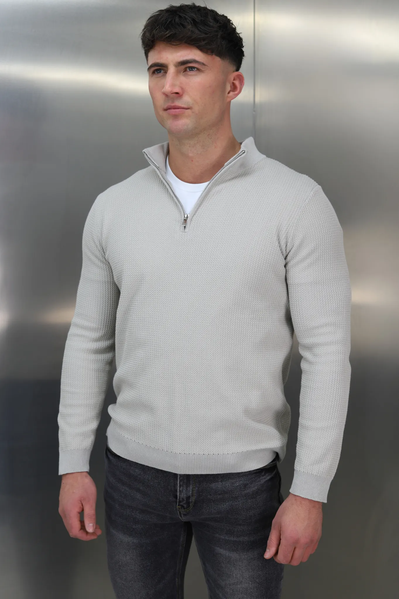 Capo TWIST Cotton 1/4 Zip Jumper - Stone