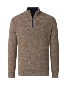 Casa Moda Waffle Knit Quarter Zip Jumper, Brown