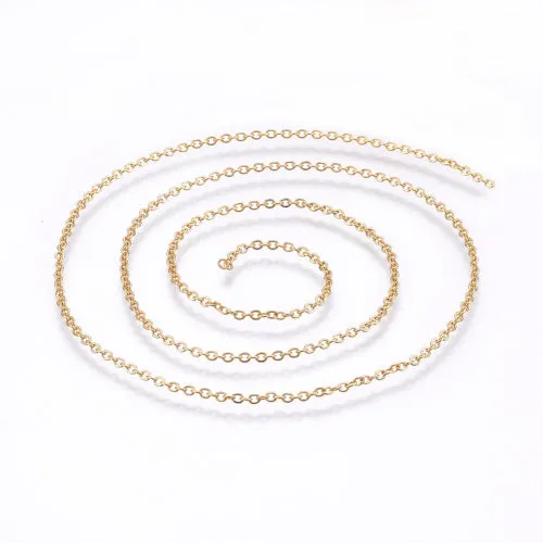 Chain, 304 Stainless Steel, Cable Chain, Soldered, Flat, Oval, Gold Plated, 2x1.5mm