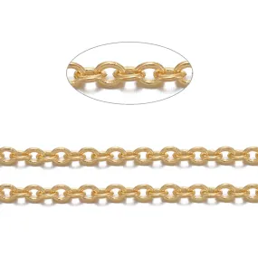 Chain, Brass, Cable Chain, Soldered, Oval, Gold Plated, 2x1.5mm