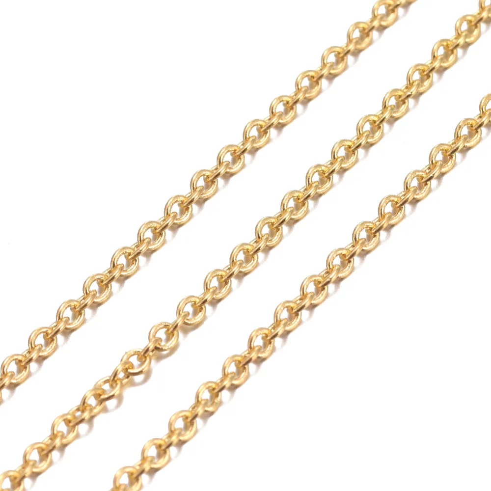 Chain, Brass, Cable Chain, Soldered, Oval, Gold Plated, 2x1.5mm