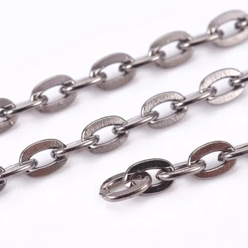 Chain, Iron, Cable Chain, Open Link, Flat, Oval, Gunmetal, 5x3.3mm