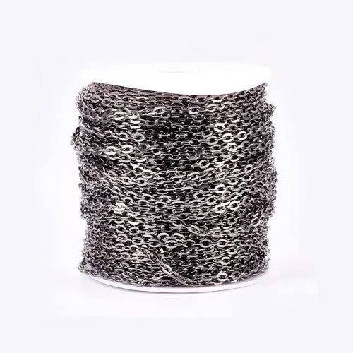 Chain, Iron, Cable Chain, Open Link, Flat, Oval, Gunmetal, 5x3.3mm