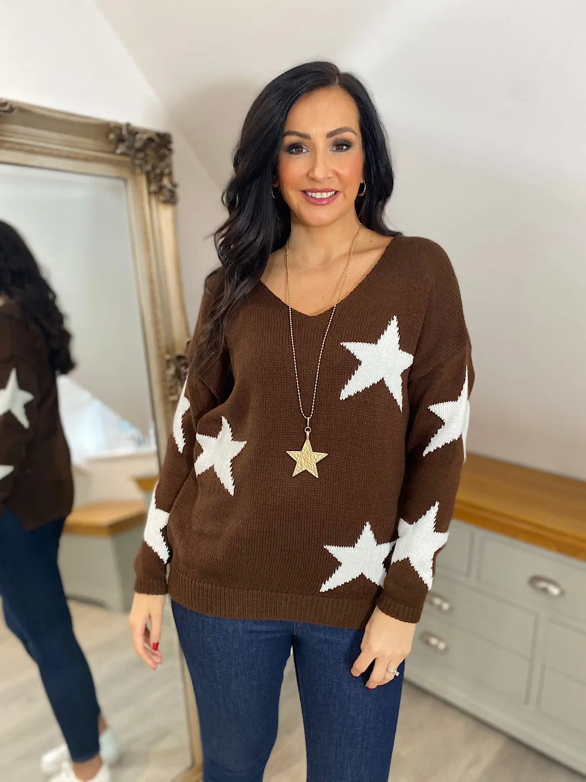 Chocolate Star V Neck Jumper Brenda