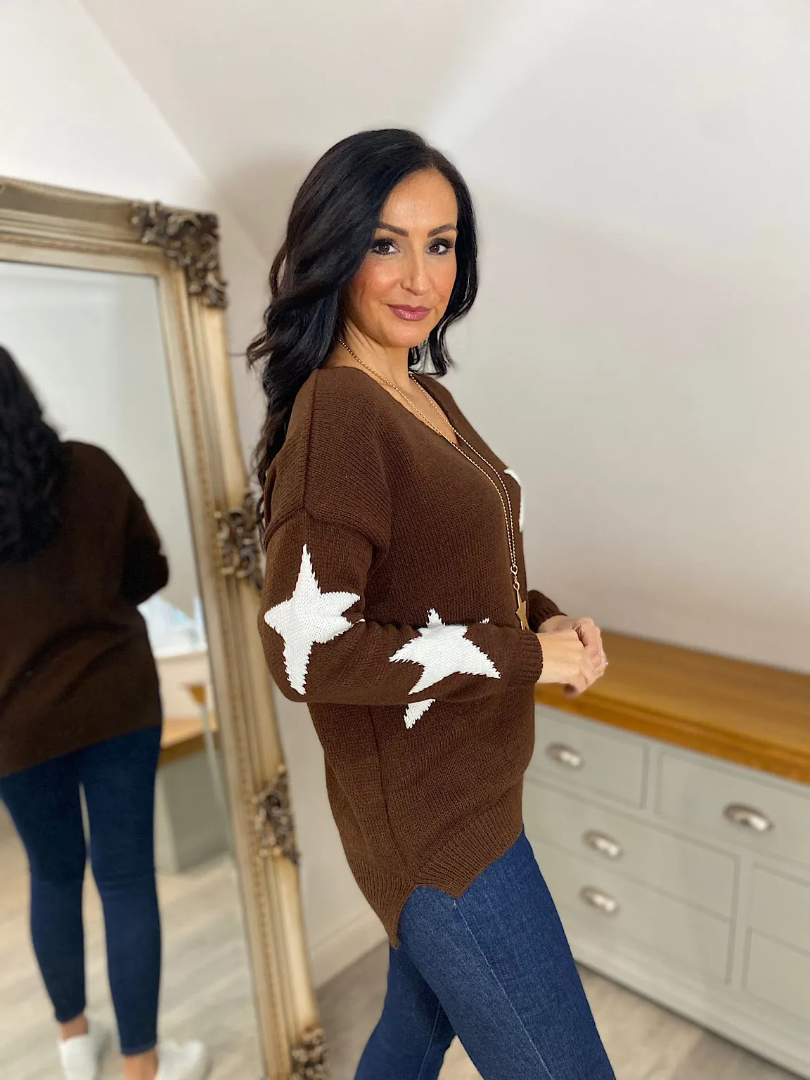 Chocolate Star V Neck Jumper Brenda