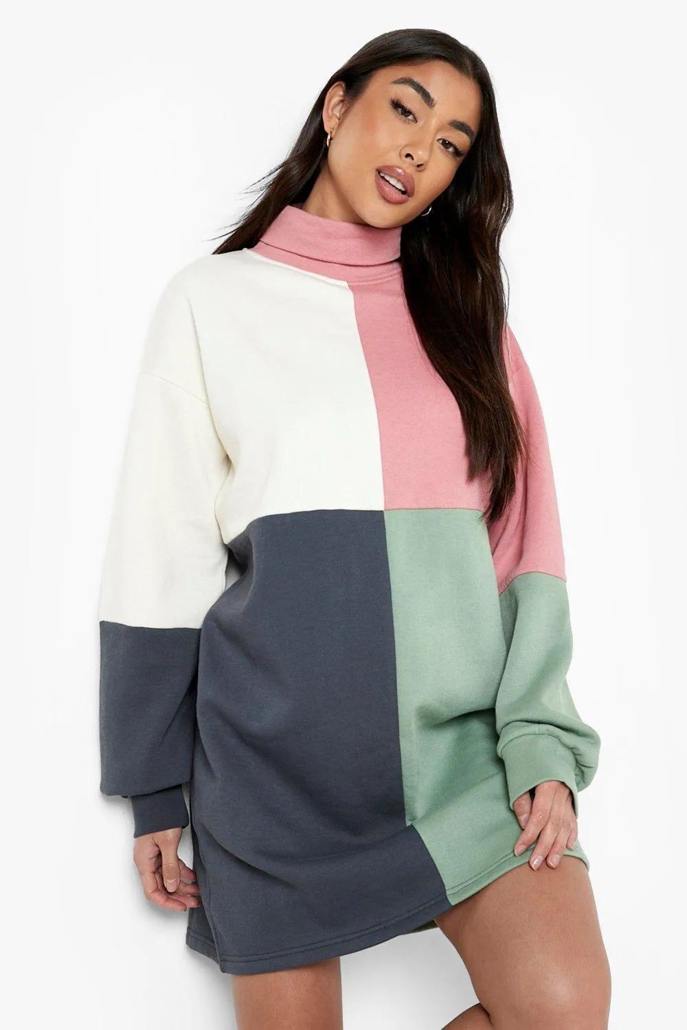 Colorblock Turtleneck Sweat Dress