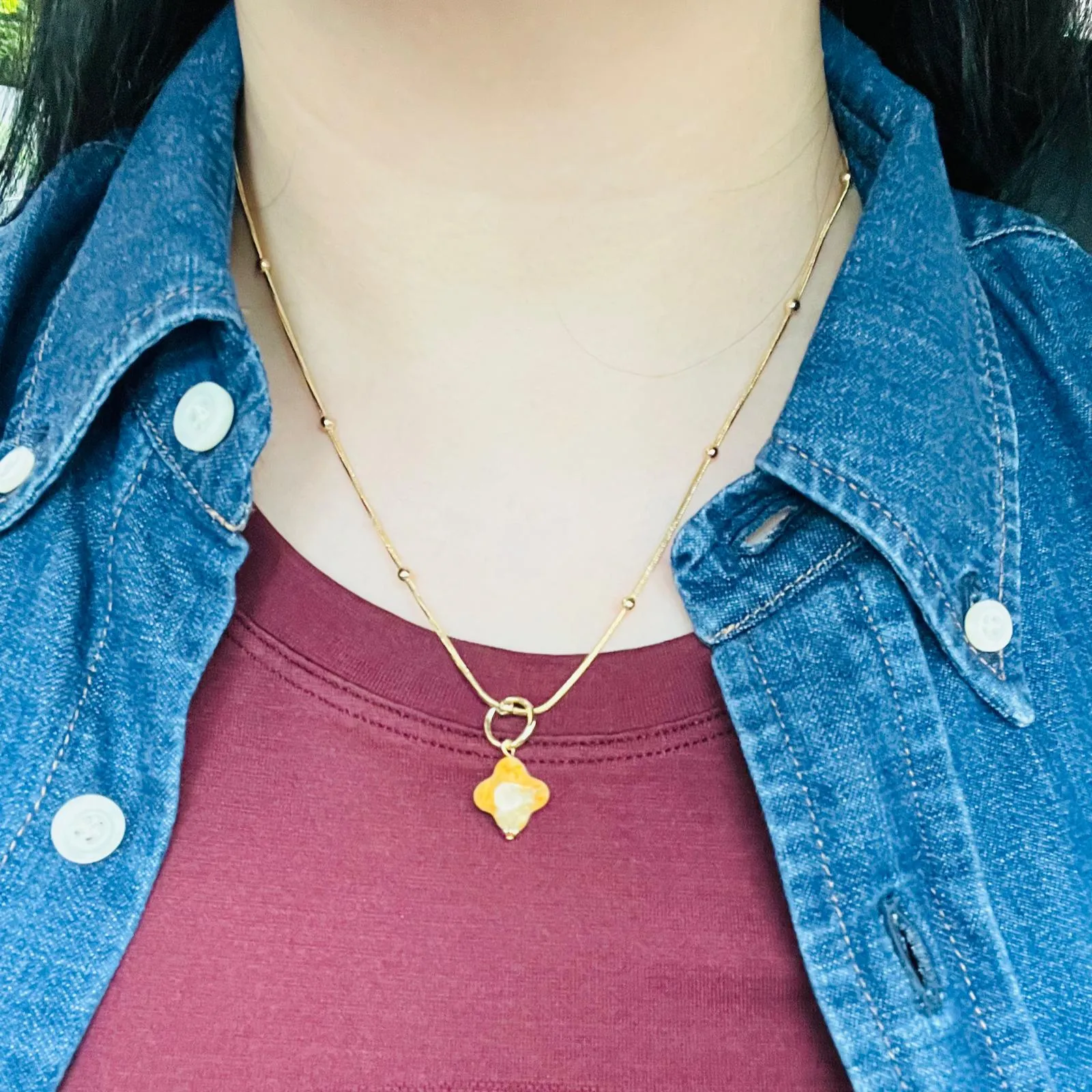 Crazy Lace Agate Clover Pendant