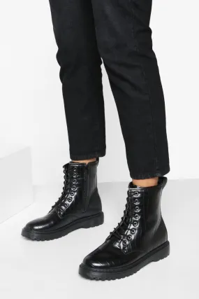 Croc Lace Up Chunky Combat Boots