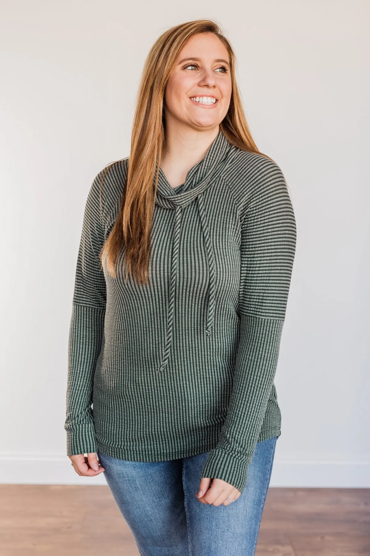 Delightfully Divine Cowl Neck Top- Olive