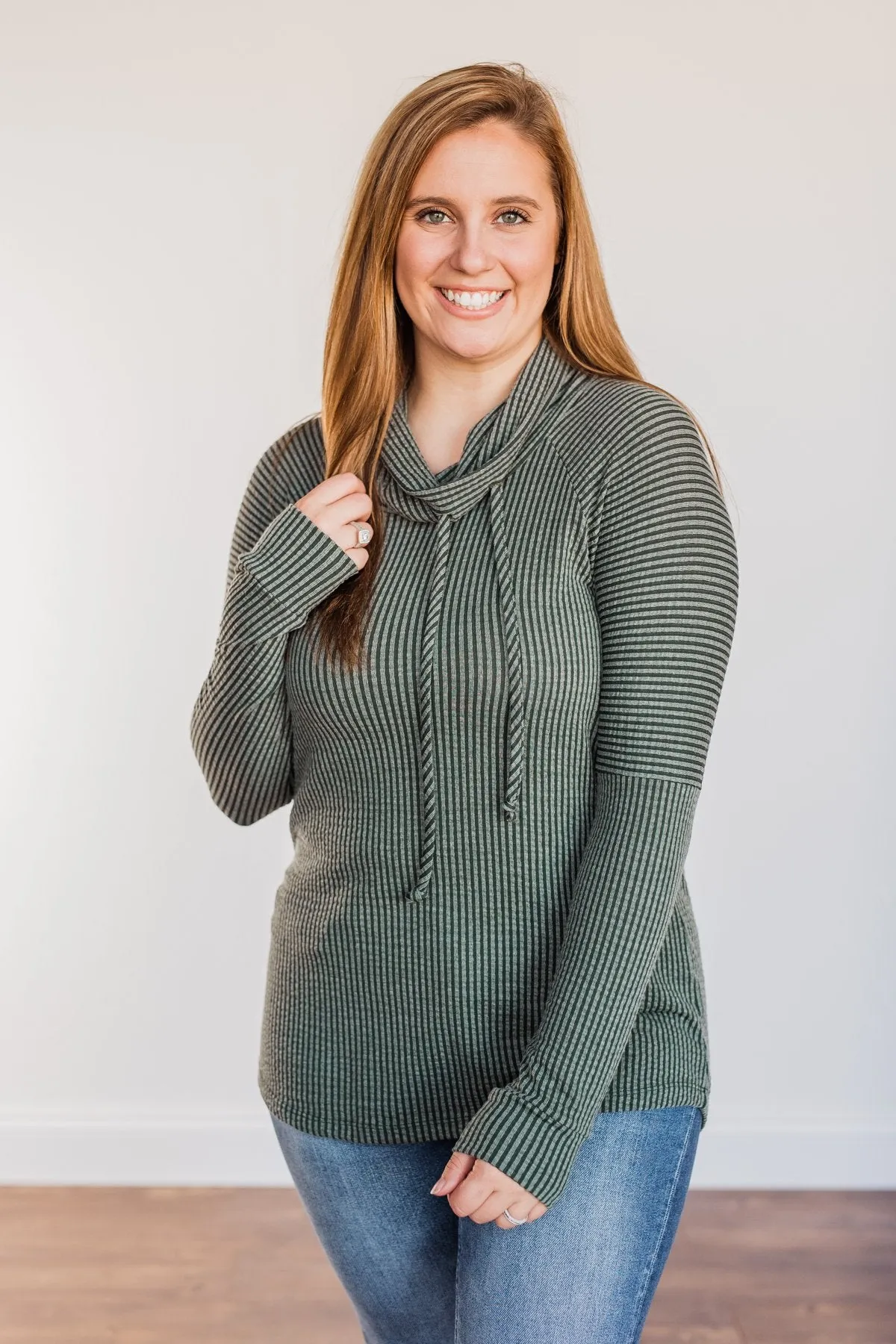 Delightfully Divine Cowl Neck Top- Olive