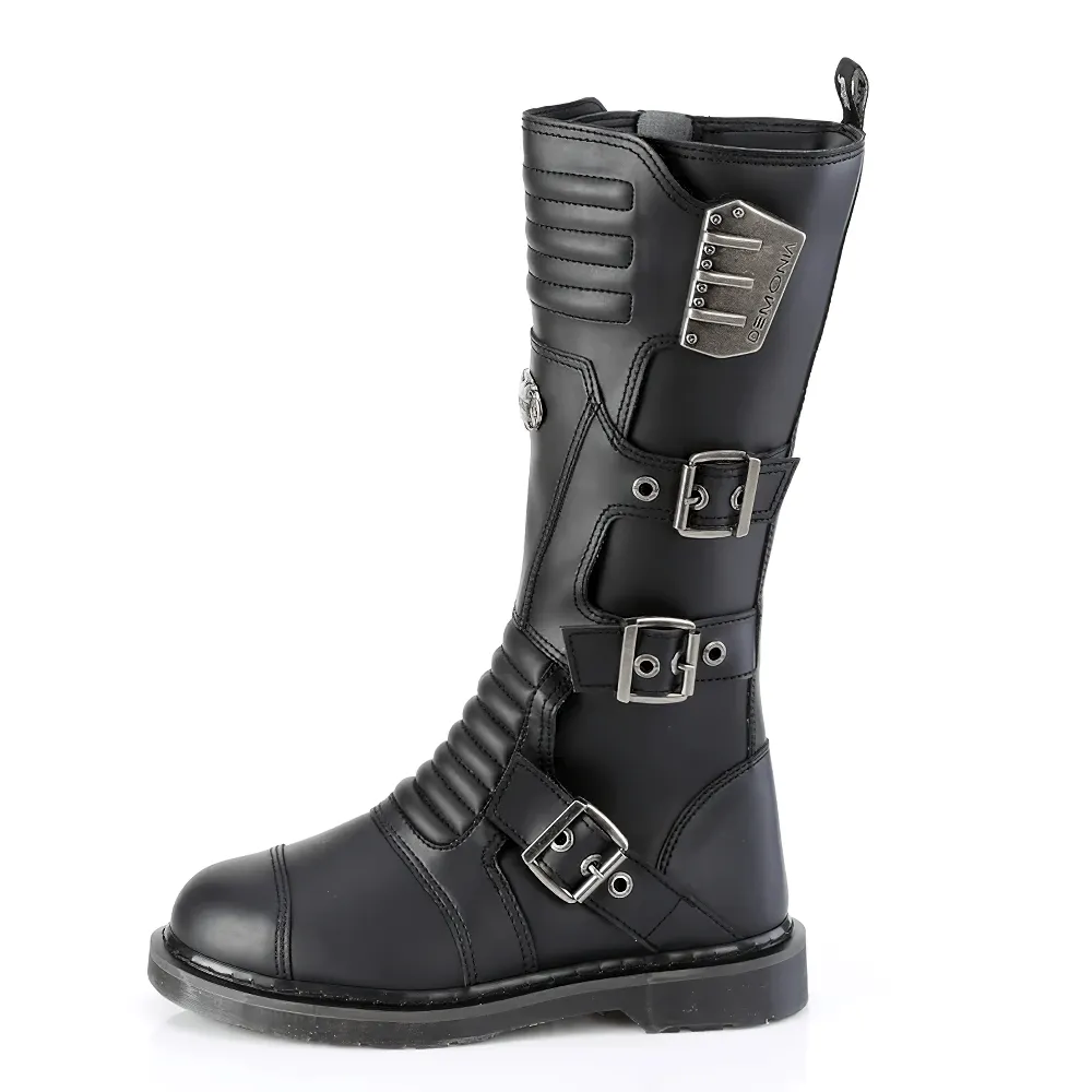 DEMONIA Knee High Combat Boot with Buckle Straps