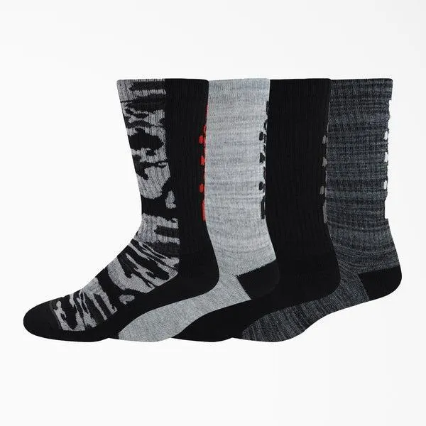 Dickies Logo Performance Camo Crew Socks 4 Pack Black - Gray Marled