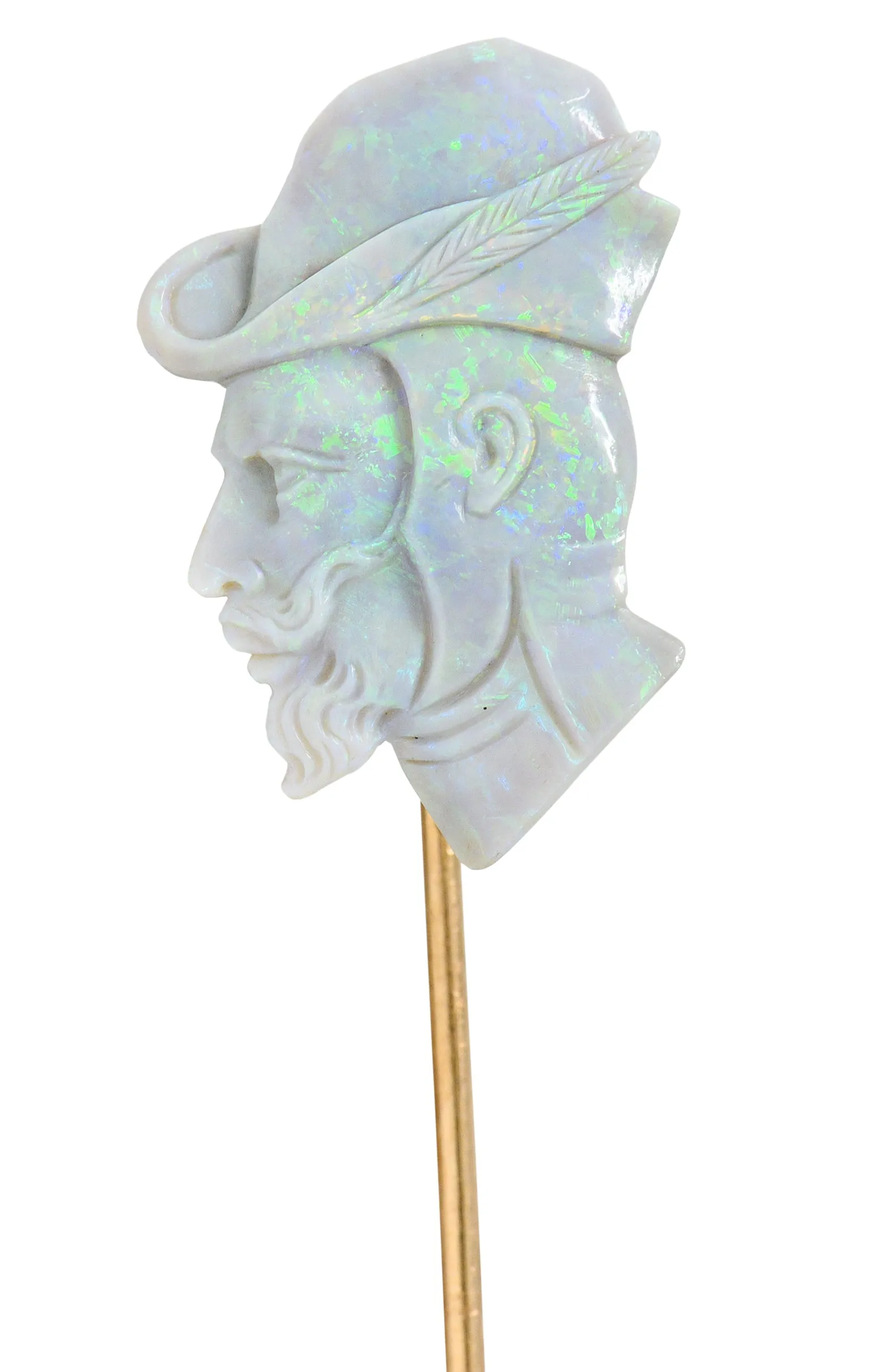 Edwardian Opal 14 Karat Gold Carved Cameo Derby Stickpin