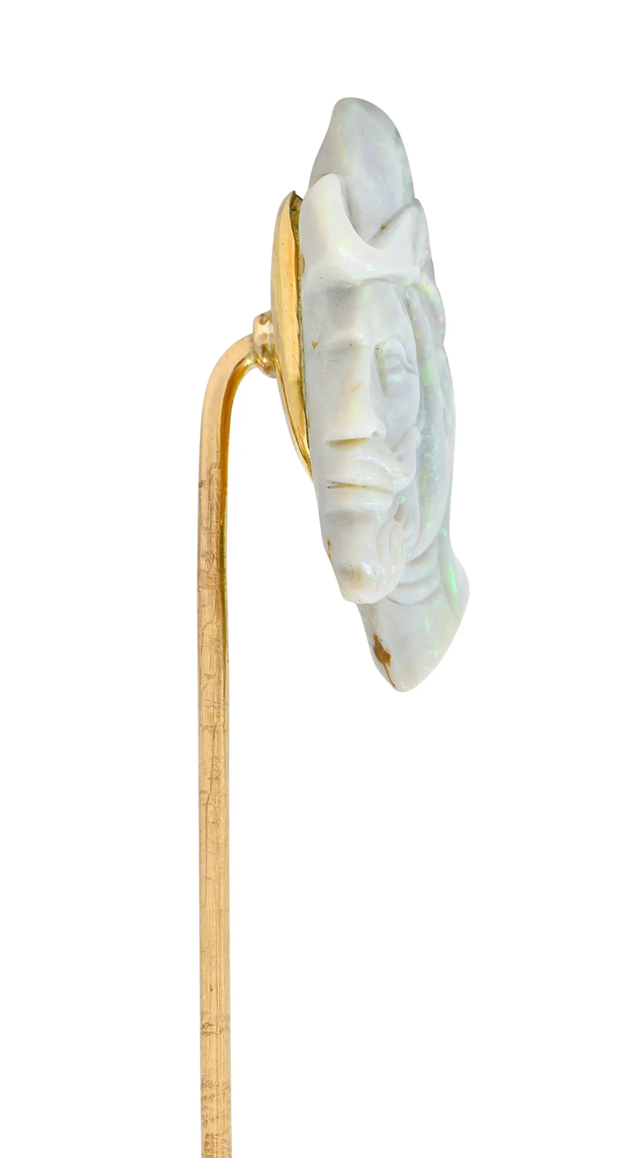 Edwardian Opal 14 Karat Gold Carved Cameo Derby Stickpin