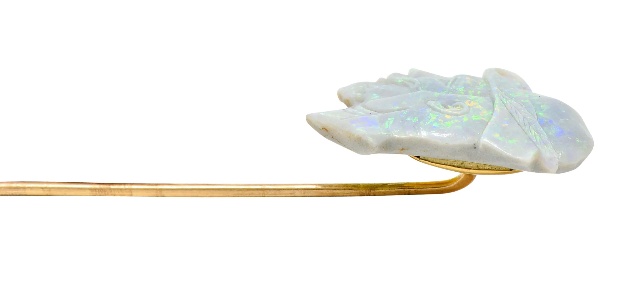 Edwardian Opal 14 Karat Gold Carved Cameo Derby Stickpin