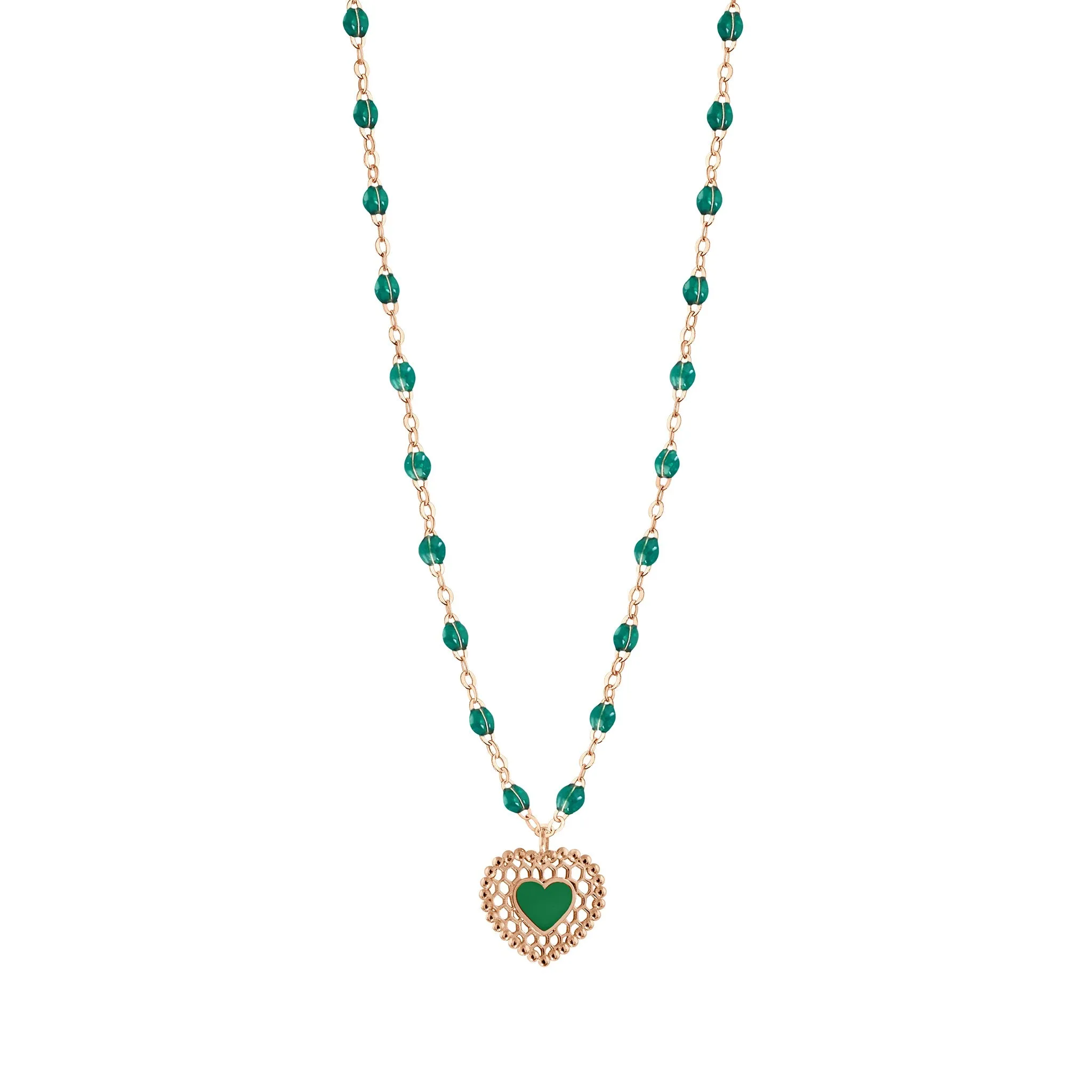 Emerald Lace Heart Necklace, Rose Gold, 16.5