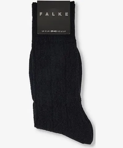 Falke Mens 3000 Black Overcoat mid-calf wool-blend knitted boot socks