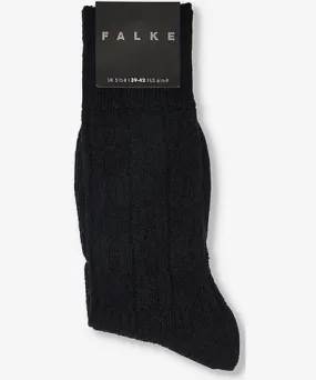 Falke Mens 3000 Black Overcoat mid-calf wool-blend knitted boot socks