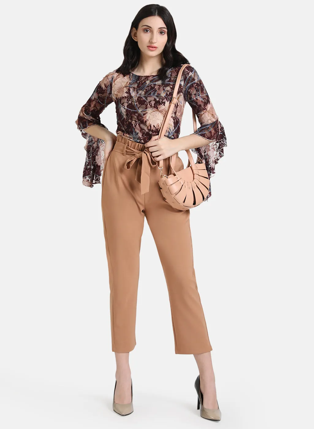 Floral Printed Lace Top With Bell Sleeves