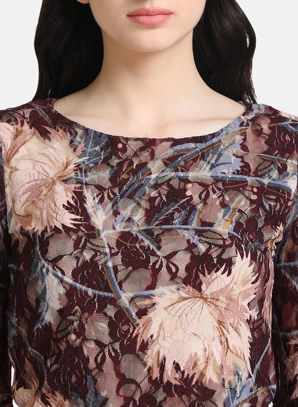 Floral Printed Lace Top With Bell Sleeves