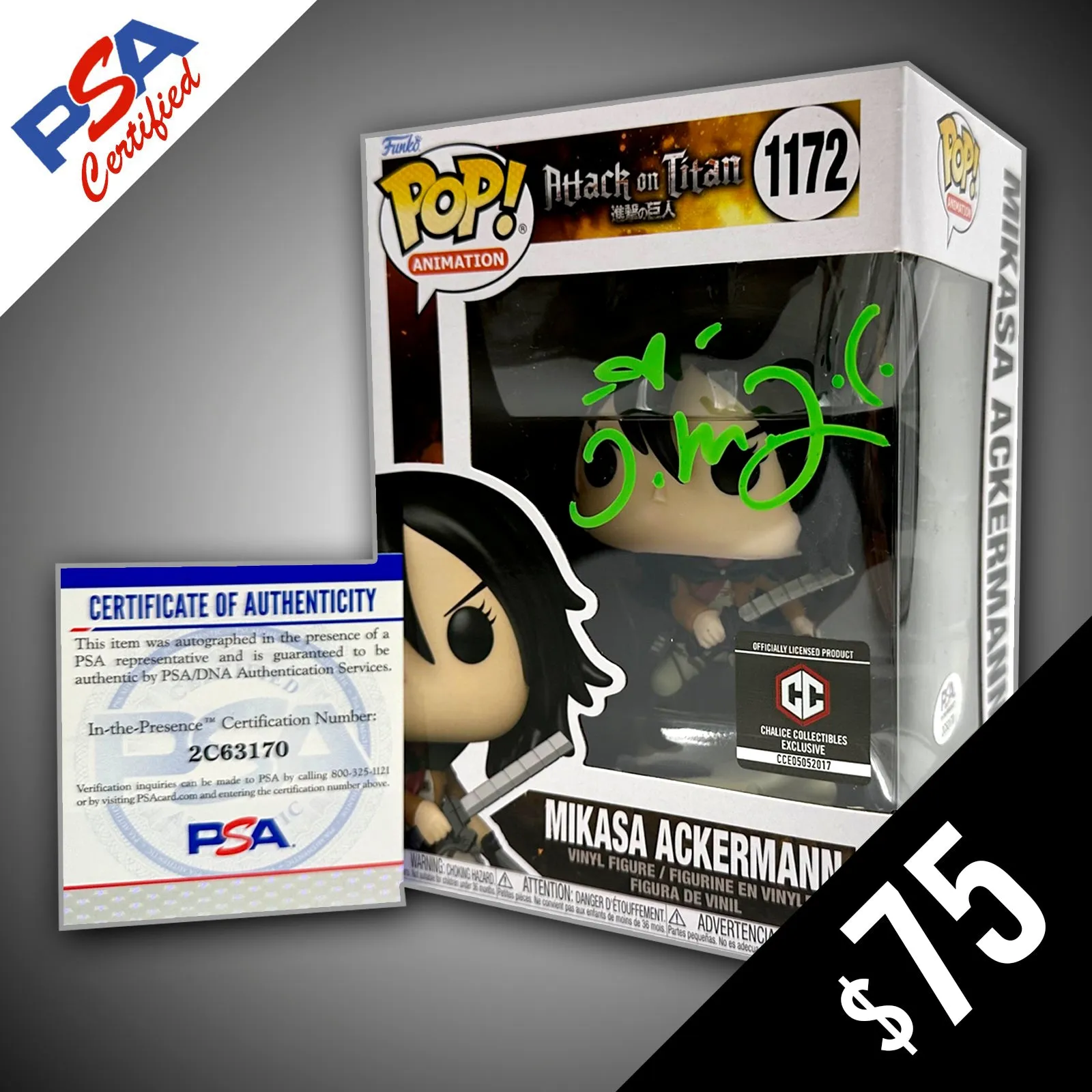 Funko Pop! - Attack on Titan: Chalice Exclusive Mikasa #1172 SIGNED by Trina Nishimura (PSA Certified)