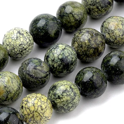 Gemstone Beads, Serpentine/Green Lace Stone, Natural, Round, 8mm