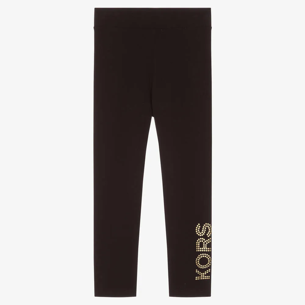 Girls Black & Gold Cotton Leggings