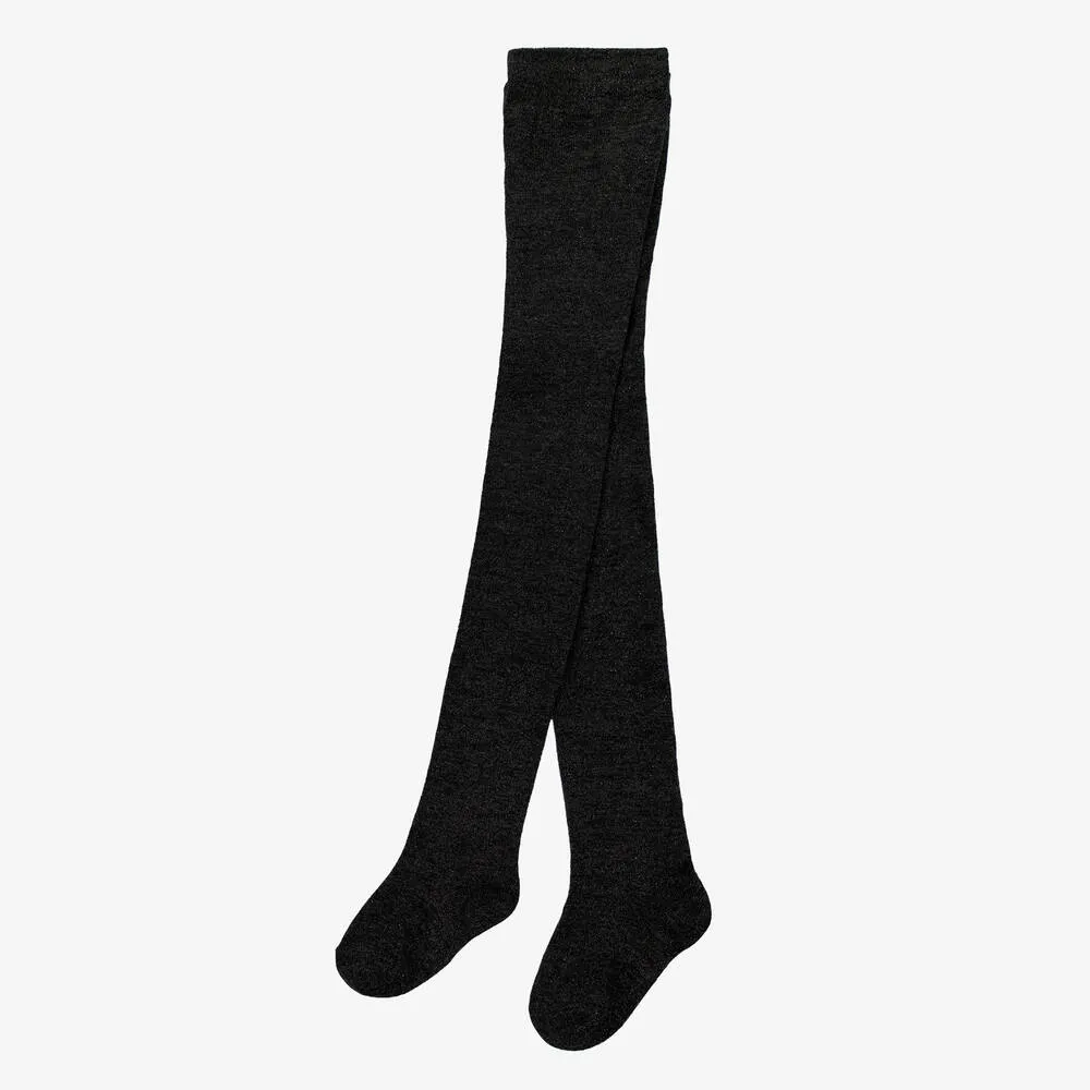 Girls Black Glitter Knitted Tights