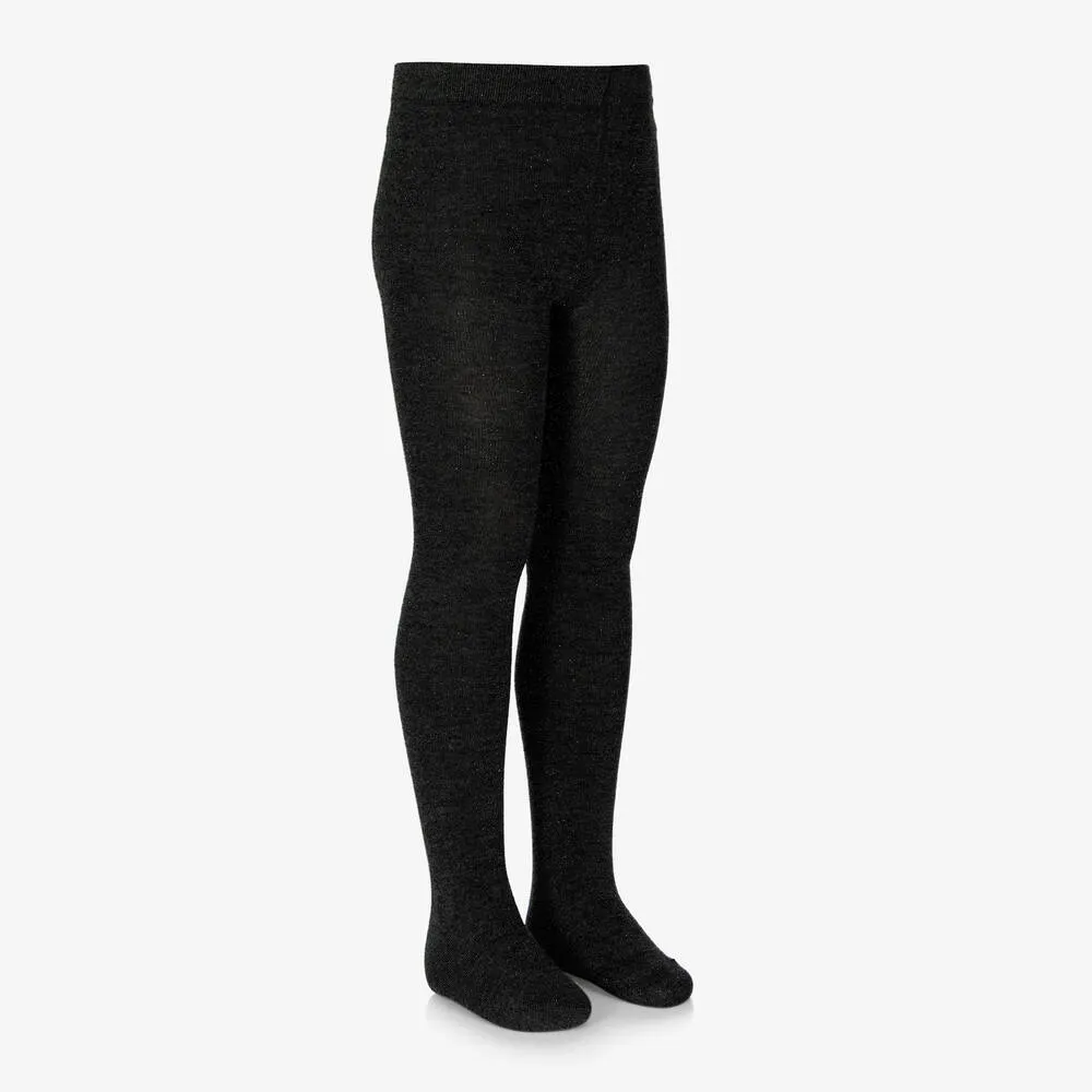 Girls Black Glitter Knitted Tights