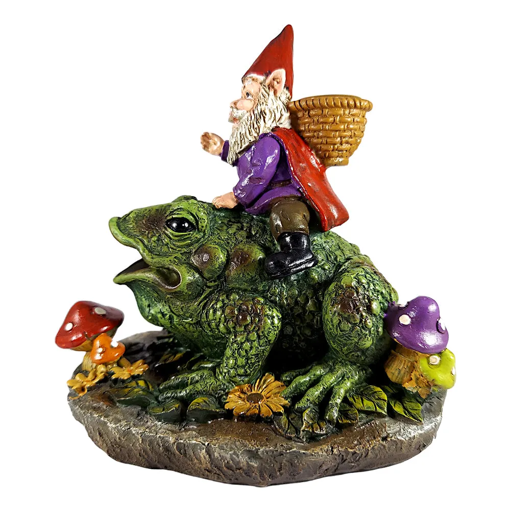 Gnome Riding Toad Backflow Incense Burner