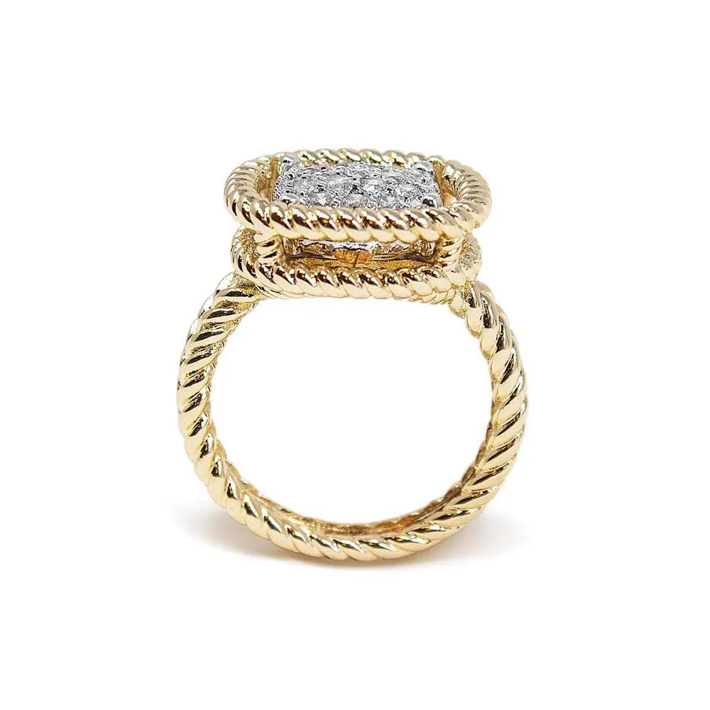 Gold T Square Pave Cable Ring