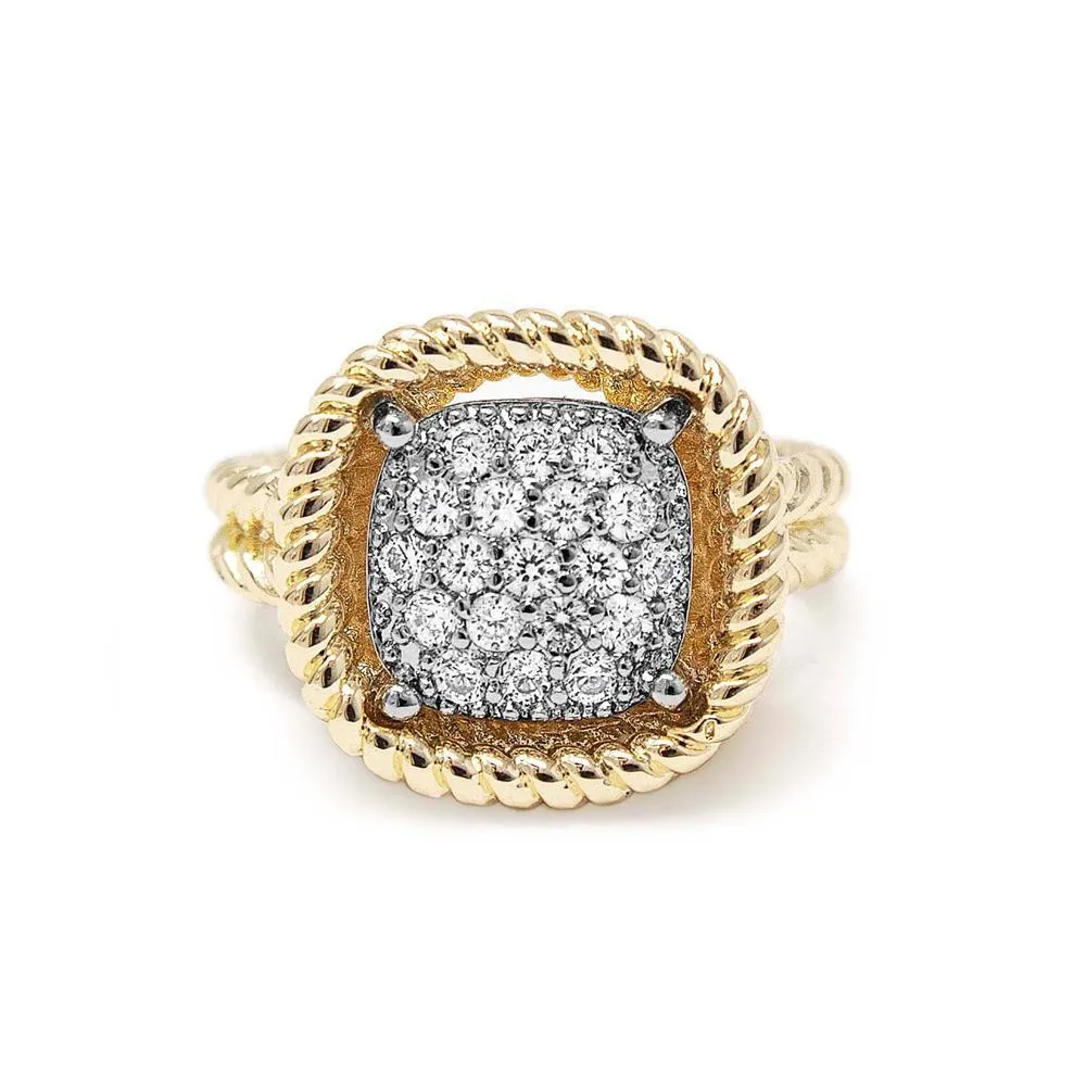 Gold T Square Pave Cable Ring