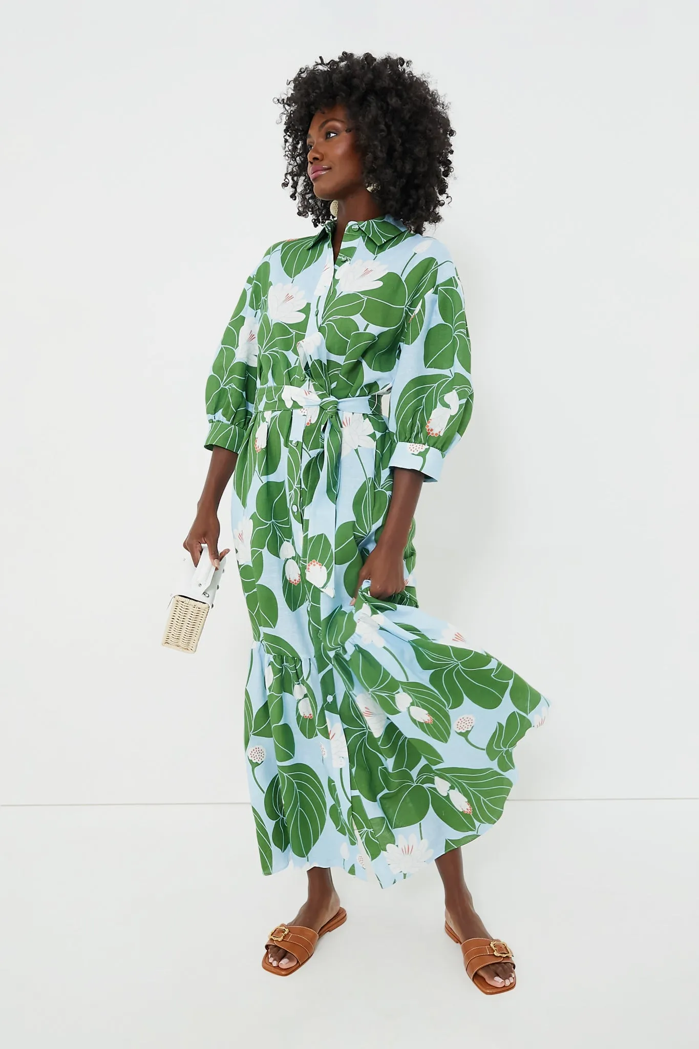 Green Waterlily Bianca Linen Dress